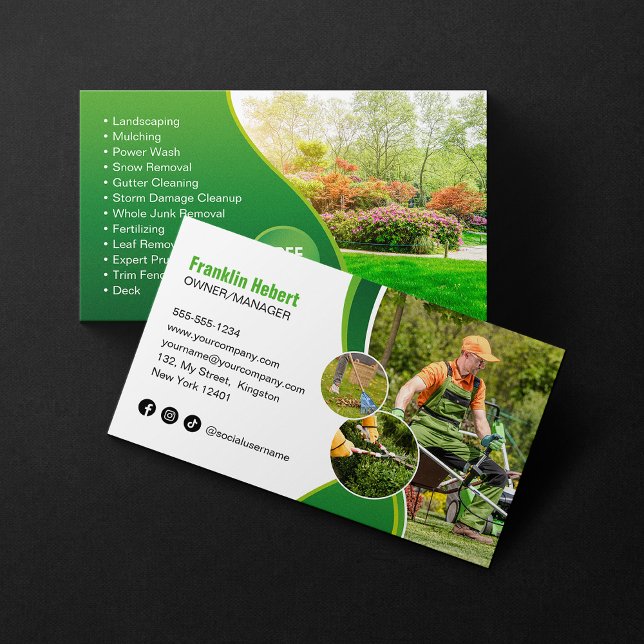 Professional Green Lawn Care Landscaping Mowing Business Card (Creator Uploaded)