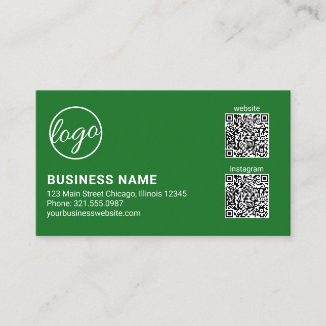 Professional Green Logo QR Code Modern Business Card (Front)