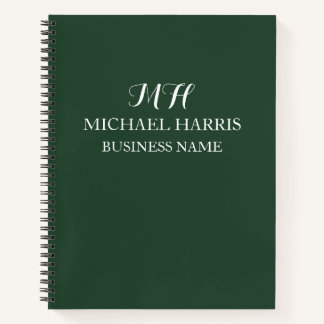 Professional Green Monogram Initial Business Notebook