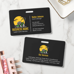 Professional Green Mowing Service Yellow Sun ID Badge