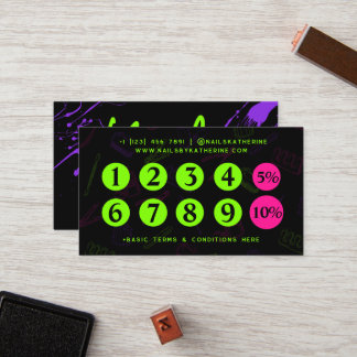 Professional Green Neon Purple Nails Nail Salon  Loyalty Card