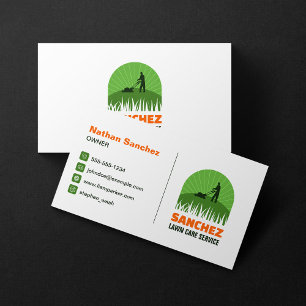 Professional Green & Orange Lawn Care Mowing Business Card