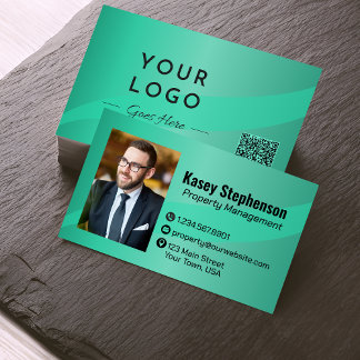 Professional Green Photo QR Code Modern Business Card