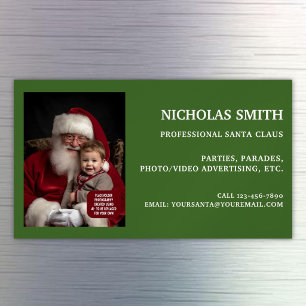 Professional Green Santa Claus Photo Magnetic Business Card