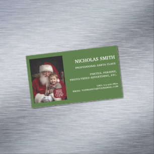 Professional Green Santa Claus Photo Magnetic Business Card