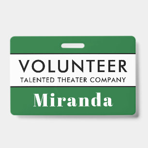 Professional Green Volunteer Name Badge ID Badge
