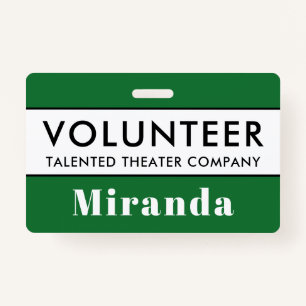 Professional Green Volunteer Name Badge ID Badge