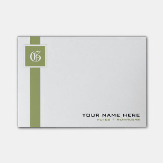 Professional Green & White Stripe Monogram Post-it Notes