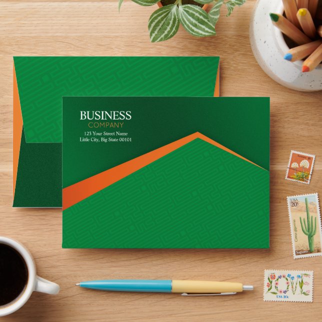 Professional Green with Orange Stripe Business Envelope (Desk)