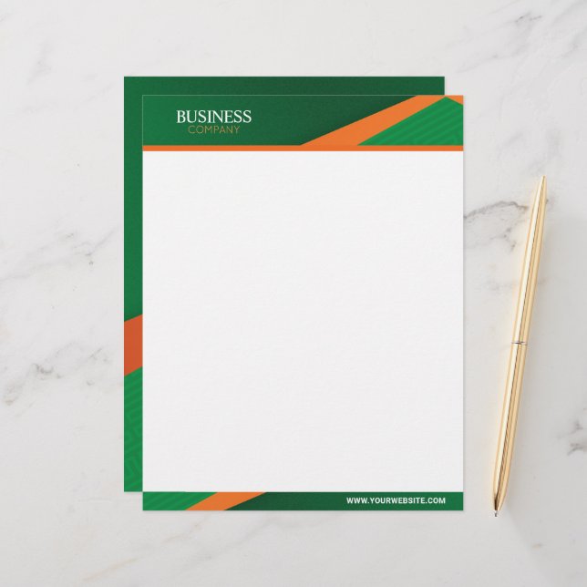 Professional Green with Orange Stripe Corporate Custom Letterhead (Front/Back In Situ)