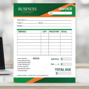 Professional Green with Orange Stripe Invoice Form Notepad