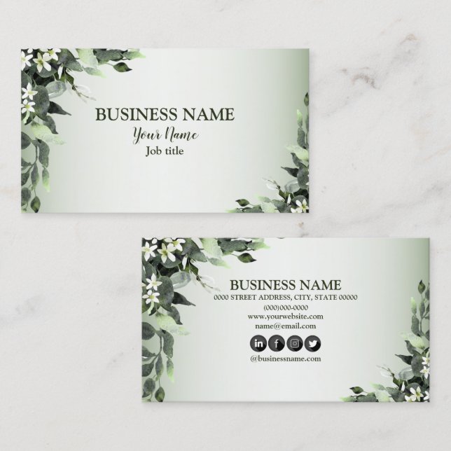 Professional Greenery Floral Eucalyptus Leaves Business Card (Front/Back)