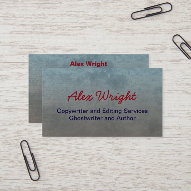 Professional Grey Abstract Freelance Writer Author Business Card (Front/Back In Situ)