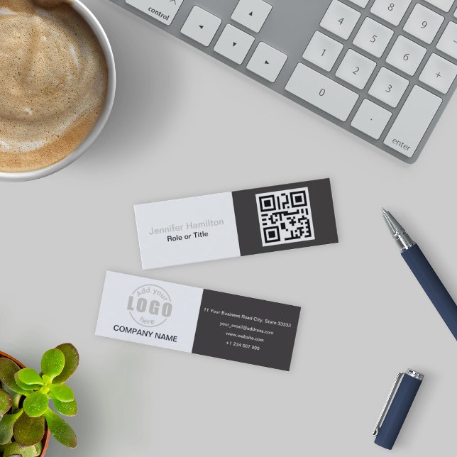 Professional Grey add your Logo QR Code Mini Business Card (Creator Uploaded)