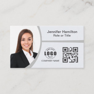 Professional Grey add your Logo QR Code Photo Business Card