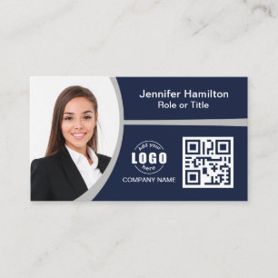 Professional Grey add your Logo QR Code Photo Business Card