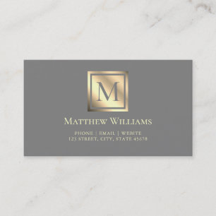 Professional Grey And Light Gold Monogram Business Card