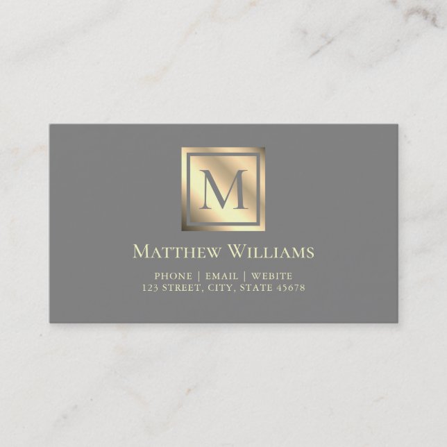 Professional Grey And Light Gold Monogram Business Card (Front)