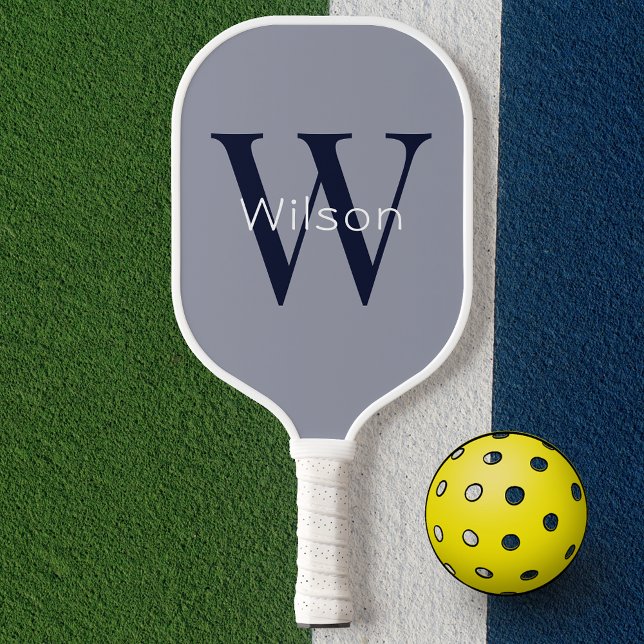 Professional Grey Blue Monogram Initial & Name Pickleball Paddle (Creator Uploaded)
