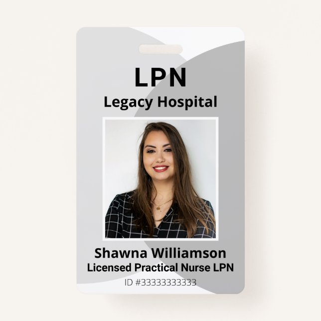 Professional Grey Employee ID Badge with Bar Code (Front)