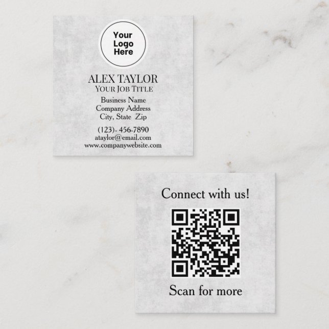 Professional Grey Executive Logo QR Code Square Business Card (Front/Back)