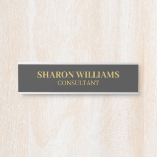 Professional Grey Gold Custom Name Title Employee Door Sign