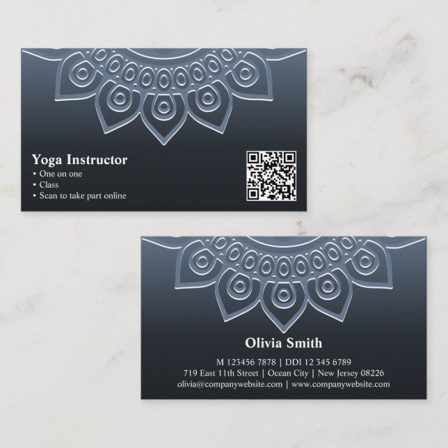 Professional Grey Mandala Yoga Business Card (Front/Back)