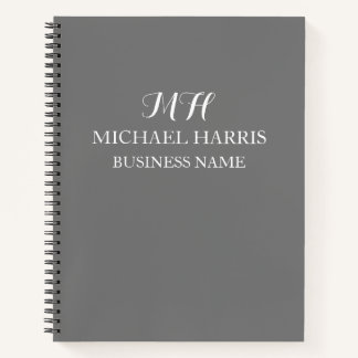 Professional Grey Monogram Initial Business Notebook