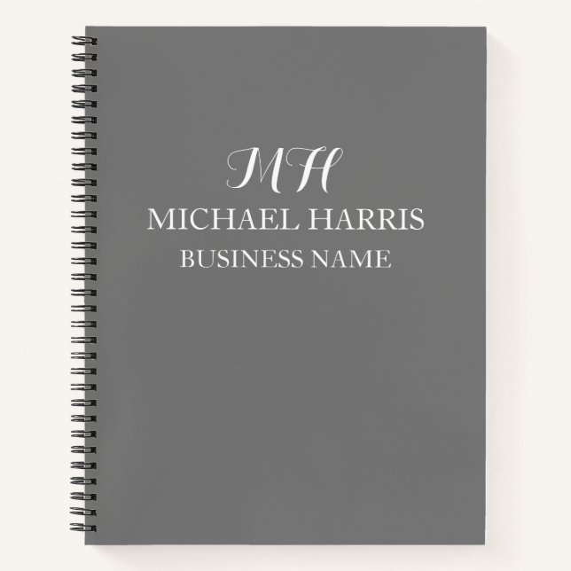 Professional Grey Monogram Initial Business Notebook (Front)