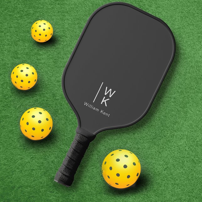 Professional Grey Monogram Initials + Name Pickleball Paddle (Creator Uploaded)