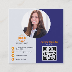 Professional Grey Orange add your Photo QR Code Sq Square Business Card