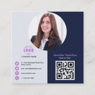 Professional Grey Purple add your Photo QR Code Sq Square Business Card