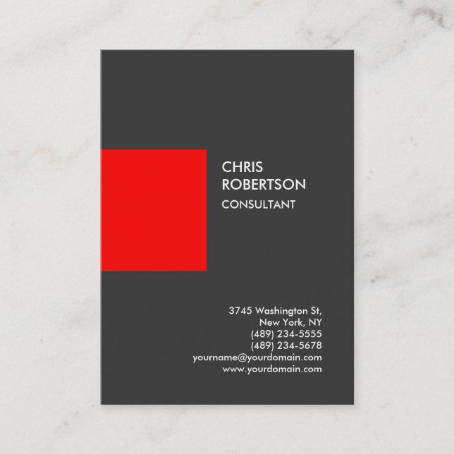 Professional Grey Red Vertical Business Card (Front)