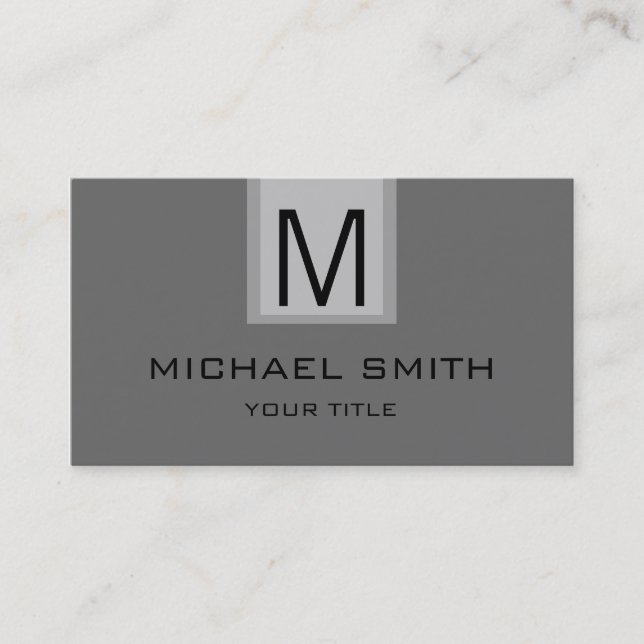 Professional Grey Solid Colour Monogram Business Card (Front)