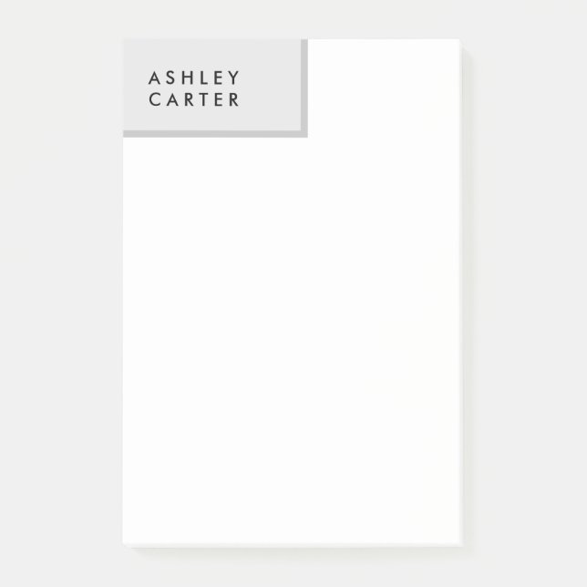 Professional grey white plain minimalist name post-it notes (Front)