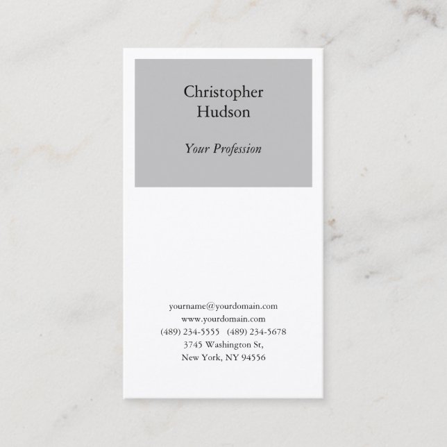 Professional Grey & White Plain Premium Silk Business Card (Front)