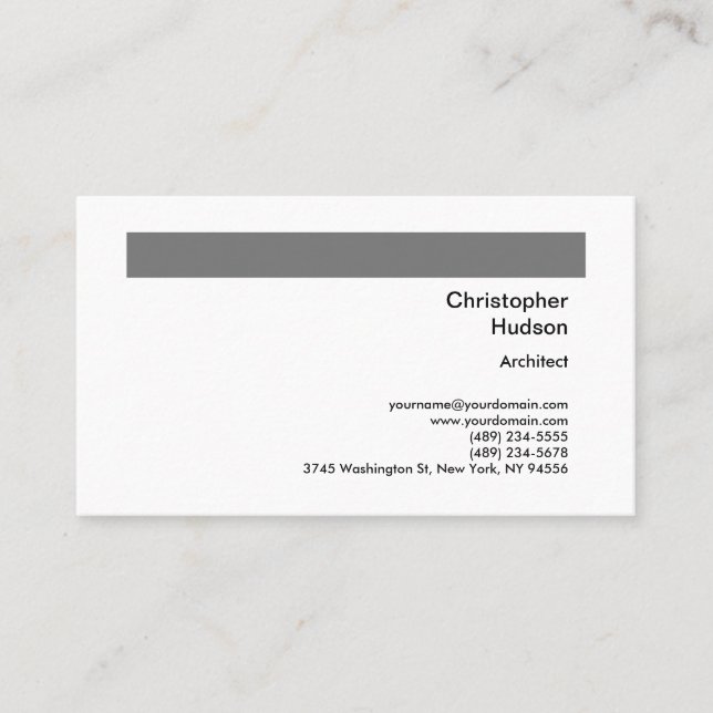 Professional Grey White Simple Plain Architect Business Card (Front)