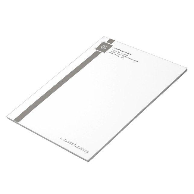 Professional Grey & White Stripe Monogram 11" x 8 Notepad (Angled)
