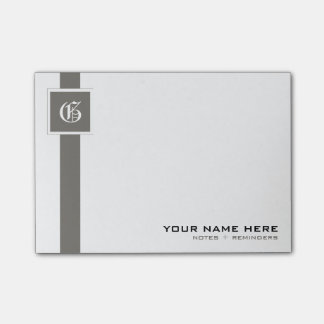 Professional Grey & White Stripe Monogram Post-it Notes