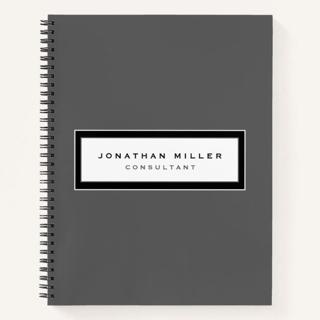 Professional Grey with Framed Name & Title Notebook (Front)
