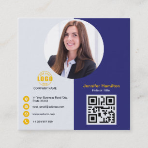Professional Grey Yellow add your Photo QR Code Sq Square Business Card