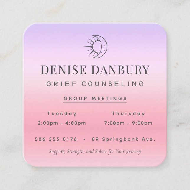 Professional Grief Counseling Group Meetings  Square Business Card (Front)