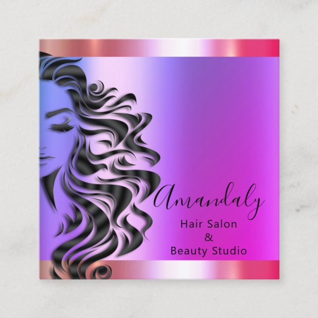 Professional Hair Salon Makeup Lash Purple Pink Square Business Card (Front)