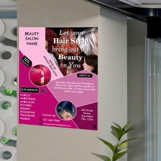 Professional Hair Salon Services Add Photos Pink Poster