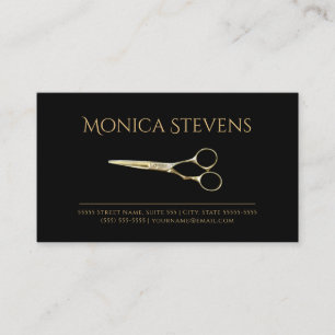 Professional Hair Stylist Black With Gold Scissors Business Card