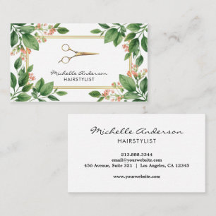 Professional Hair Stylist Salon Scissors Flowers Business Card
