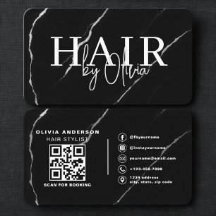 Professional Hair Stylist Silver Black QR Code Business Card