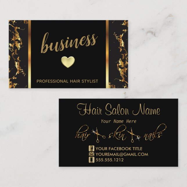 Professional Hair Stylist Specialist - Gold Marble Business Card (Front/Back)