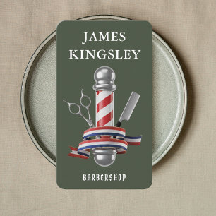 Professional Haircut Barber Pole Modern Barbershop Business Card
