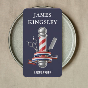 Professional Haircut Barber Pole Modern Barbershop Business Card